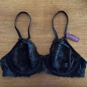 Adore Me unlined black lace bra 34C